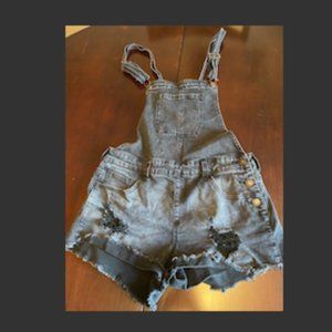 Forever 21 (F21) Black Jean Short Overalls sz 26, Excellent Condition